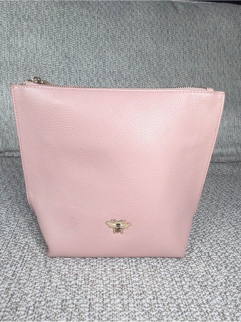 Blush Pebbled Mini Cosmetic Pouch with Gold Bee Accent